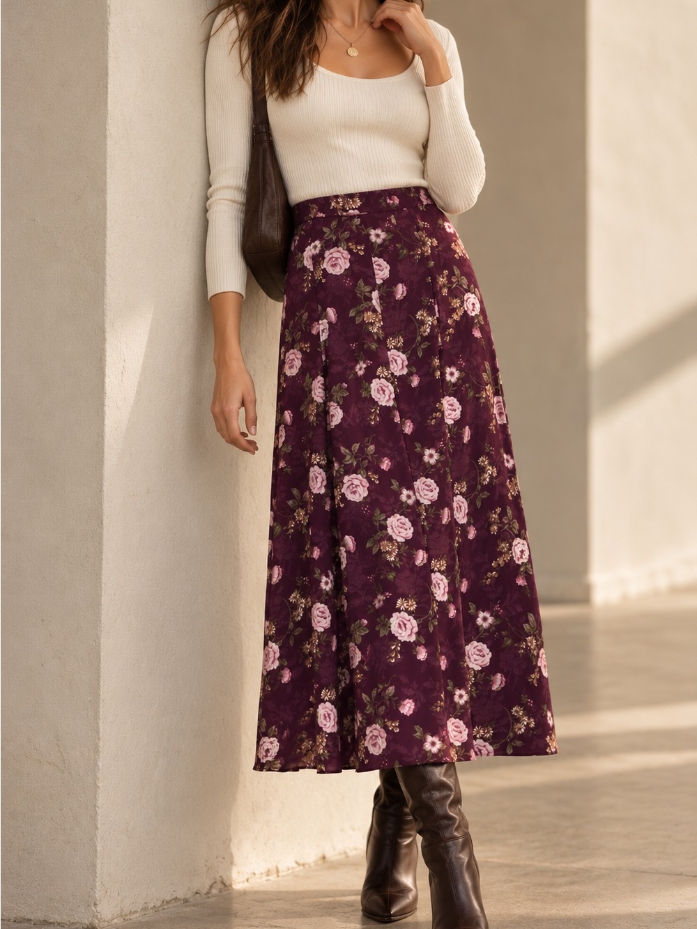 Koret Petites 6P Vintage Purple Floral Rayon Midi Skirt Pleated Cottagecore